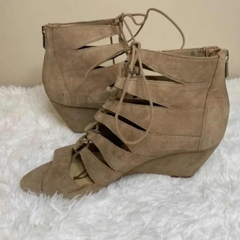 SAM EDELMAN Womens Oatmeal Beige Santina Wedge Heeled Gladiator Sandal 8 M‎